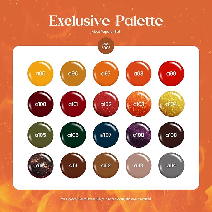 beetles Gel Polish Nail Set 20 Colors Cozy Campfire Collection Orange Yellow Green Brown Fall spring Gel Polish Set Soak Off Uv Lamp Need Base Glossy & Matte Top Coat Manicure Kit Gift for Girls