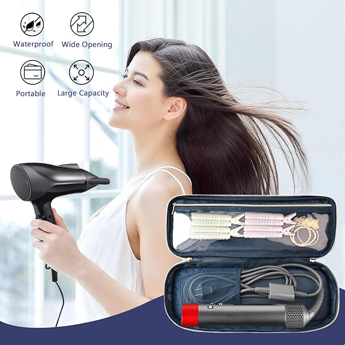 MissBoy Double Layer Travel Case Compatible with Revlon One-Step Volumizer/Hair Dryer/Hot Air Brush, Dyson Hair Dryer Carrying Case, Shark Flexstyle Storage Organizer Bag (Bag Only)