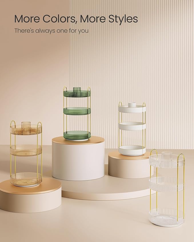 SONGMICS Makeup Organizer, 3-Tier Round Rotating Skincare Organizer Countertop, Customizable, Toiletries Vanity Organizer, Lazy Susan, Gift for Mom, Transparent UJKA011W02