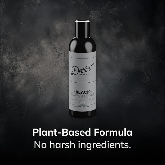 Detroit Grooming Co. Beard Conditioner with Apple Extract & Aloe Vera – Softening, Detangling, and Hydrating Beard Conditioner – Black Edition (Cedarwood & Amber) - 8oz