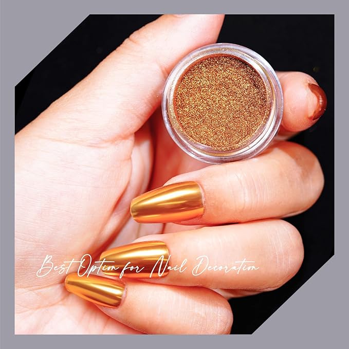 Chrome Nail Powder Metallic Mirror Pigment Dust for Gel Manicure Nail Art Decoration Silver Gold Red Purple Blue Brown 6 Colors Kit 0.5g/Jar (TA 6 Pcs Set-02)