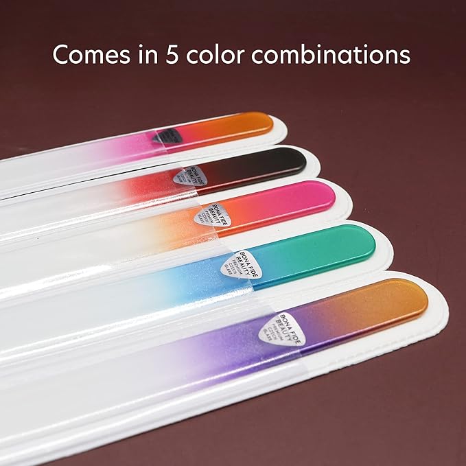 Bona Fide Beauty Czech Glass File Set - 5 Piece Crystal Nail Files (Multicolor). Reusable Bulk Nail Files from The EU.