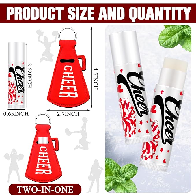 18 Sets Blue Red Cheer Favors Natural Bulk Lip Balm and Moisturizing Lipstick Holder Keychains Set Cheerleader Cheerleading Gift for Team Teen Sports Party Supplies(Red)