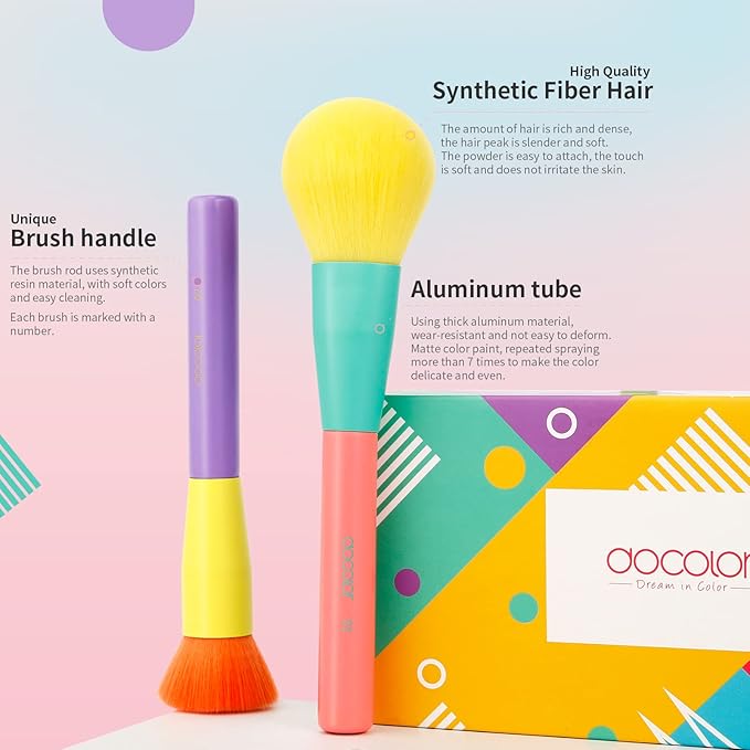 Docolor Makeup Brushes 15Pcs Colourful Makeup Brush Set Premium Gift Synthetic Face Powder Kabuki Foundation Contour Blush Concealers Eye Shadow Blending Make Up Brush Kit - Dream of Color