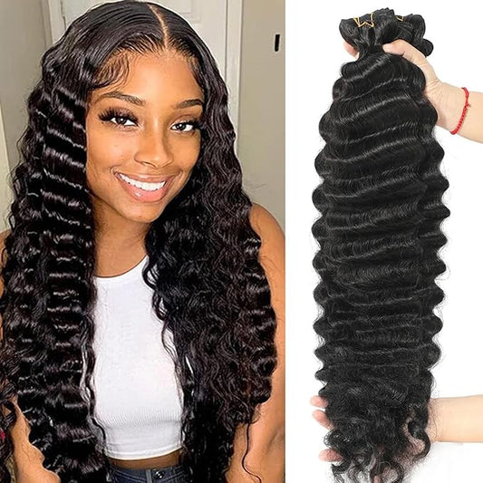 Loose Deep Wave 3 Bundles Human Hair 18 20 22 Inch 100% Unprocessed Virgin Ocean Wave Hair Bundles Weave Brazilian Hair Loose Wave Bundles Natural Black Color for Women