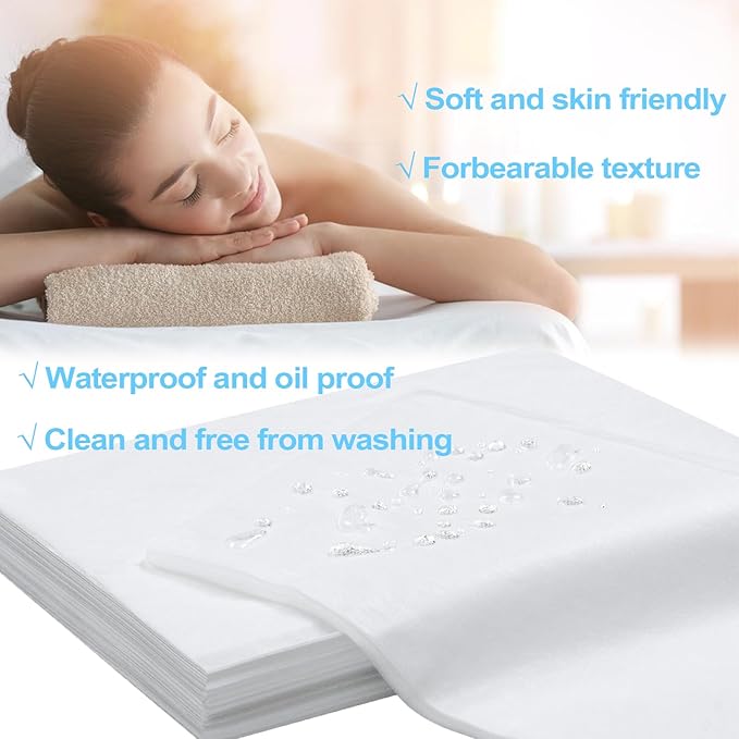 200Pcs Disposable Bed Sheets,31''x71'' Waterproof Massage Table Sheet Protector Non Woven Fabric Bed Cover for Massage Therapy Tattoo Beauty Salon Hotels Esthetician (White) (white200pcs)