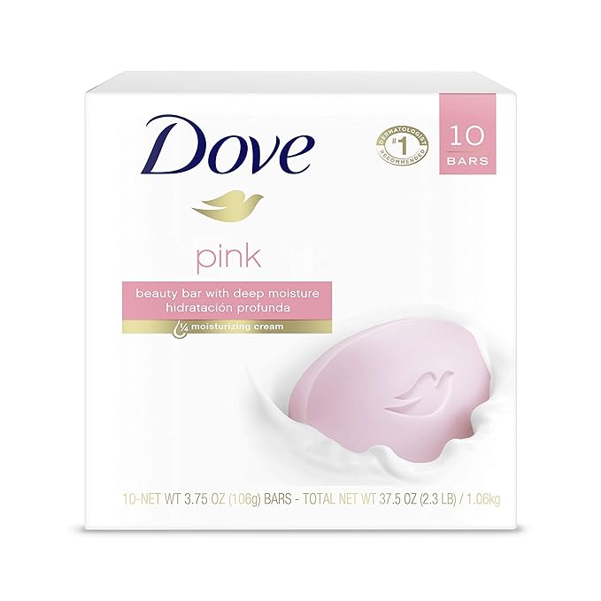 Dove Beauty Bar Gentle Cleanser For Softer and Smoother Skin Pink More Moisturizing Than Ordinary Bar Soap 3.75 oz 10 Bars