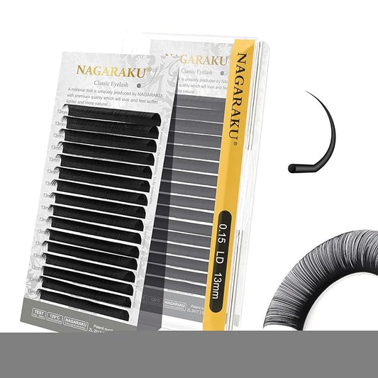 NAGARAKU Eyelash Extensions Individual Lashes Extensions Classic Lash Matte Black 16 Rows Soft Natural Matte Black Professional Beauty Salon Lashes Supplies - 0.15LD 13mm