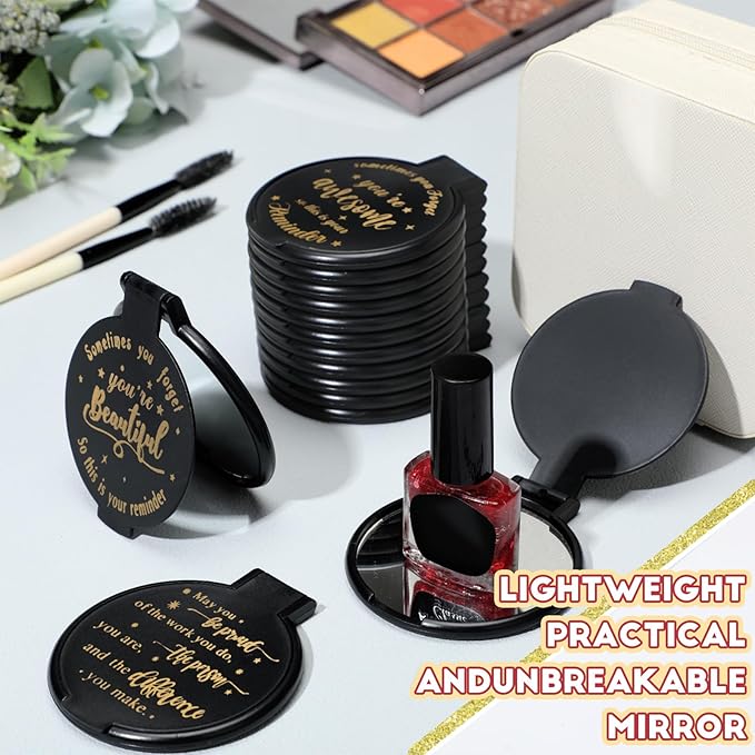 Wenqik 100 Pcs Compact Mirror Bulk Black Gifts for Women Small Inspirational Pocket Purse Handheld Mirror Portable Round Makeup Folding Appreciation Gift for Christmas Valentine Daily Travel Coworker