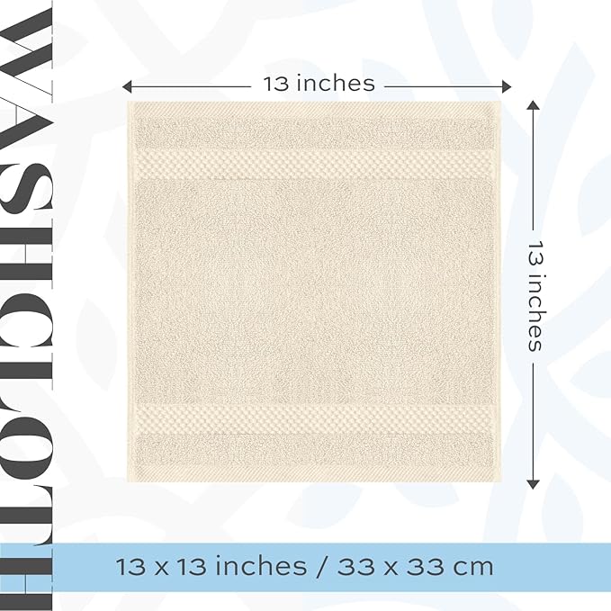 White Classic Luxury Washcloths for Bathroom-Hotel-Spa-Kitchen-Set - Circlet Egyptian Cotton - Highly Absorbent Hotel Quality Face Towels - Bulk Set of 12-13x13 Inch (Ivory)