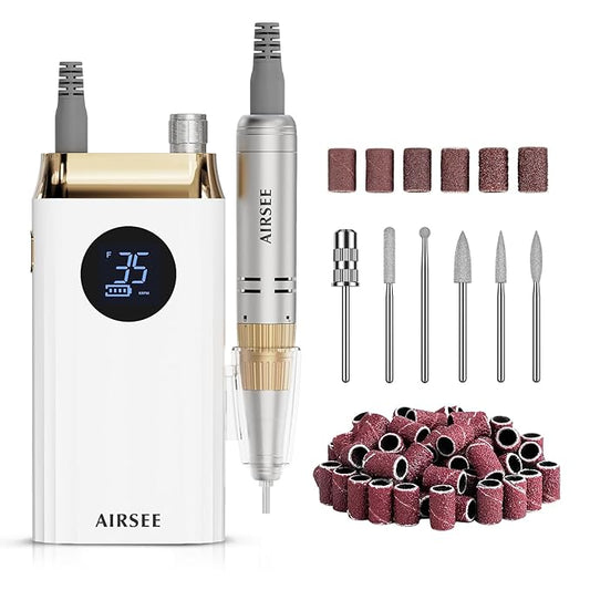 AIRSEE Professional Portable Nail Drill 35000RPM,Rechargeable Cordless Nail Drill for Manicure Salon Home, Eletric Nali E File for Acrylic Nails Gel Polishing Removing, EW4 White