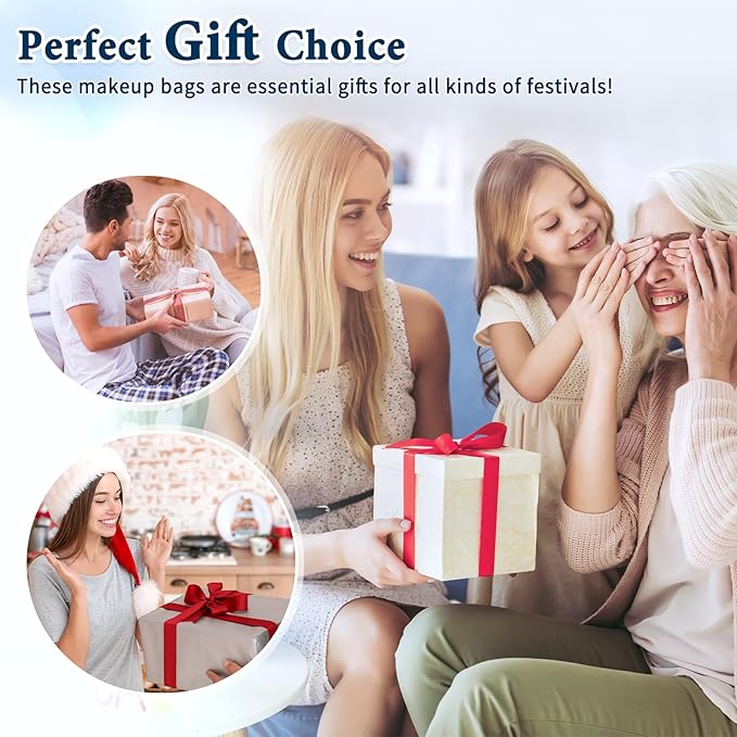 Cute Makeup Bag for Women(3 Pcs), Quilted Floral Coquette Aesthetic Make up Bags, Travel Cosmetic Bags Toiletry Organizer Bag (16 - Light Blue)