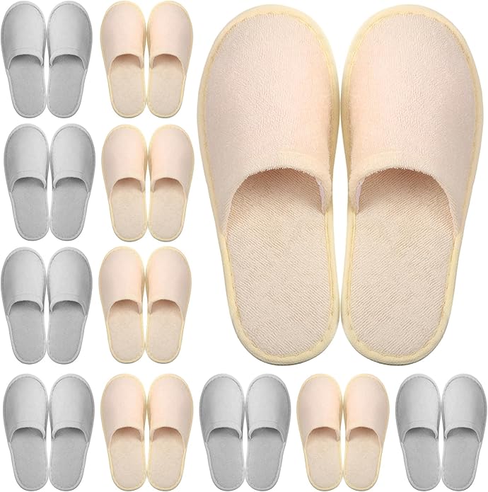 Geyoga 12 Pair Disposable House Slippers for Guests Non Slip Disposable Slippers for Spa Travel Hotel Shoeless Home Bride Bathroom Bedroom