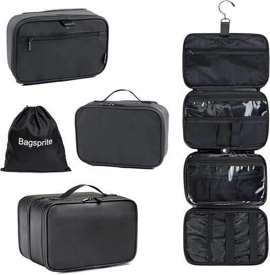 BAGSPRITE Large Hanging Toiletry Bag for Men and Women - Water-Resistant Travel Toiletry Bag - Makeup Cosmetic Bag Travel Organizer for Accessories, Shampoo, Full-size Container