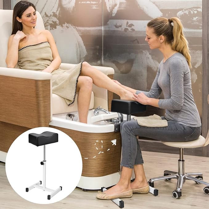 Pedicure Manicure Footrest, Adjustable Height with Soft Cushion Pedicure Stool Non-Slip, Pedicure Nail Equipment for Salon Spa Beauty,Black