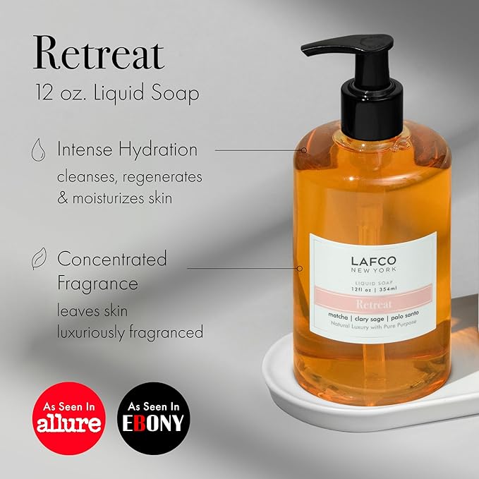 LAFCO New York Liquid Soap, Retreat - 12 oz - Regenerates, Protects & Moisturizes - All Skin Types - Hypoallergenic, Synthetic Free & Cruelty Free - Made in Italy