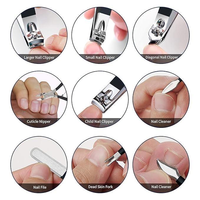 Manicure Set 18 in 1 Stainless Steel Professional Pedicure Kit Nail Scissors Grooming Kit Travel Case B01-Black