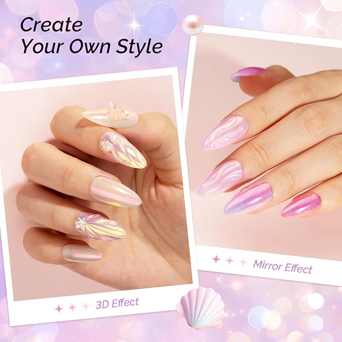 MelodySusie Unicorn Chrome Nail Powder,Ice Transparent Aurora,Mirror Effect,Color Changing Pearlescent,Multi-color Chrome Rainbow Pigment Super Shiny,Suitable for Home DIY Nail Salon