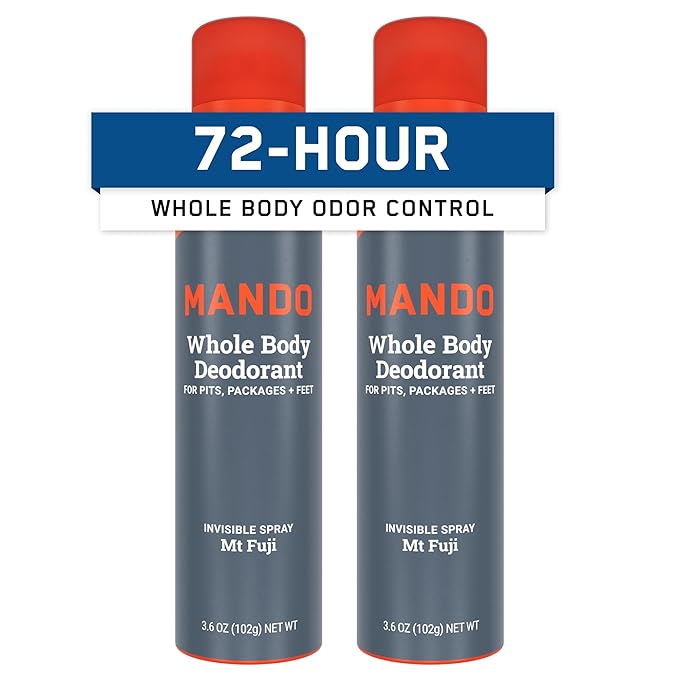Mando Whole Body Deodorant For Men - Invisible Spray Deodorant - 72 Hour Odor Control - Low Irritation Formula - Aluminum Free, Benzene Free - 3.6 ounce Cans (Pack of 2) - Mt Fuji