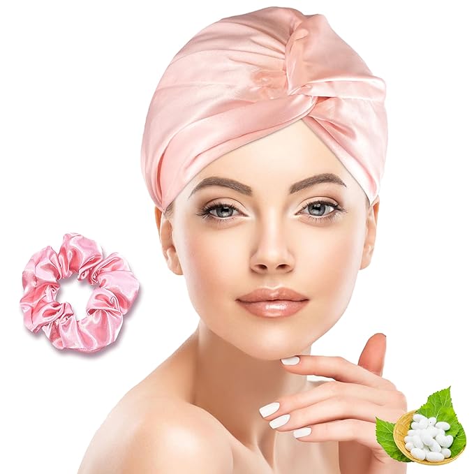 Simnice 100% Mulberry Silk Bonnet for Women - Silk Hair Bonnet with Elastic for Long Curly Hair, Double Layered Sleep Caps for Women, Light Pink