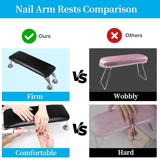 Arm Rest for Nails Tech, Easy Clean Nail Arm Rest, Comfortable, Supportive Hand Rest for Manicures and Pedicures, Salon-Quality Armrest with PU Leather for Nail Art (Black)
