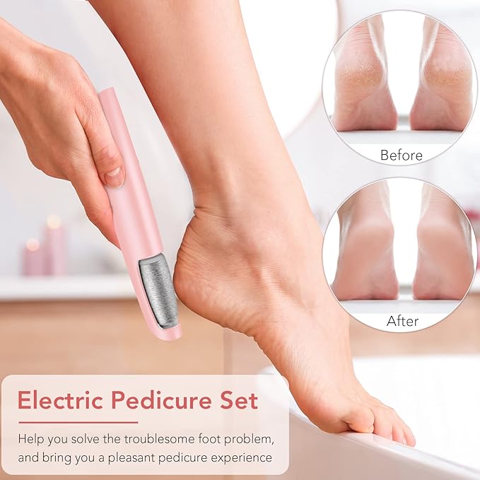 Electric Callus Remover for Feet, Professional Pedicure Kit Foot Scrubber for Dry, Dead, Cracked, Hard Skin, at Home Feet Spa Care Kit for Men & Women (Pink)
