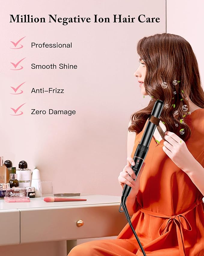 Long Barrel Curling Iron Wand Set, BESTOPE PRO 6 in 1 Curling Wand Set with Ceramic Barrel for Long/Medium Hair, 0.35"-1.25" Interchangeable Hair Wand Curler, Dual Volts, Include Glove & Clips - Black