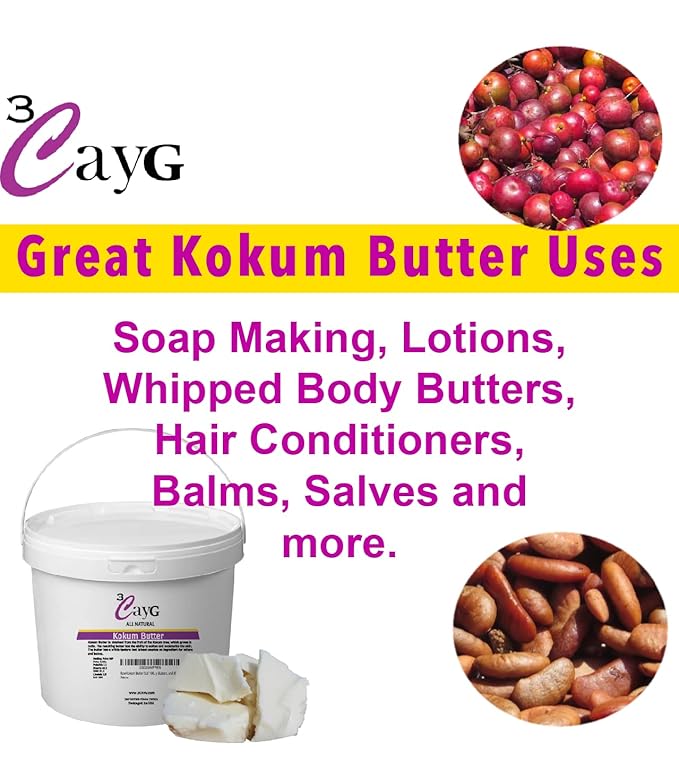 3CayG 5lb Raw Kokum Butter Pure for Lotion Making Soap Making Body Butters, and More