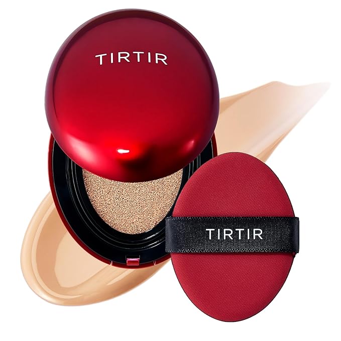 TIRTIR Mask Fit Red Cushion Foundation | Full coverage, Weightless, Skin fit, Satin Glow Finish, Korean Makeup Cushion Foundation (#22N Shell Beige, 0.63 Fl Oz)