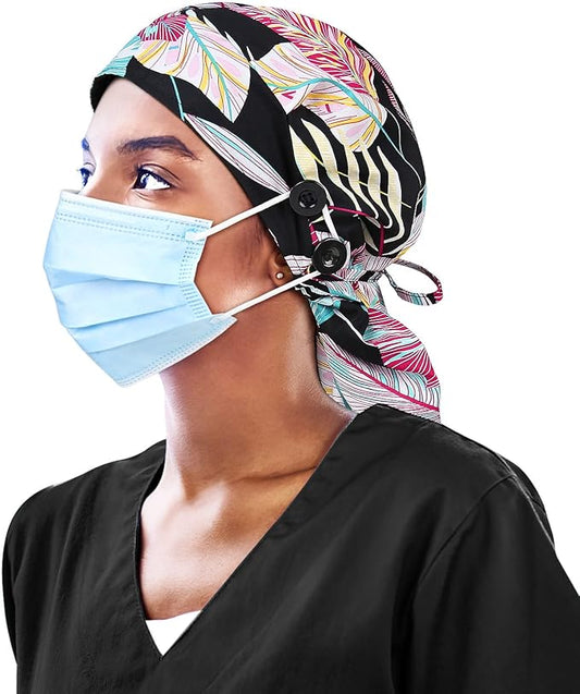 Satin Lined Work Cap with Button for Long Hair Women