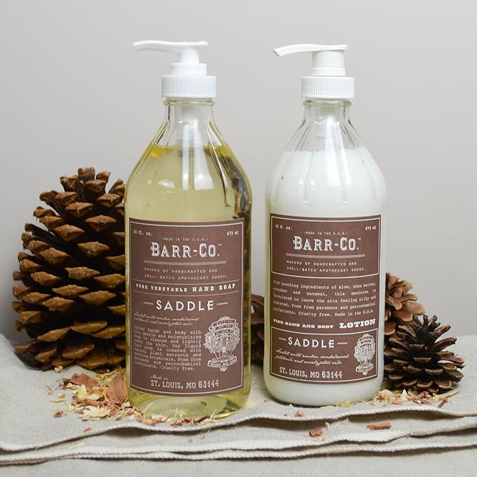BARR-CO. Saddle Hand Soap – Natural Liquid Soap for Bathroom & Kitchen, Vegan, Moisturizing Formula, Amber, Sandalwood & Musk Scent 16 fl oz