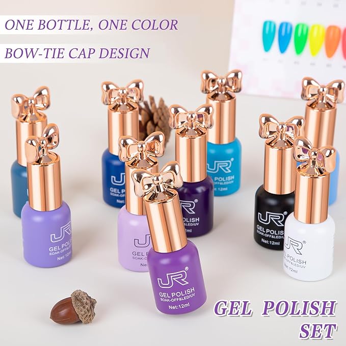 JR Violet Gel Nail Polish Set 10 Colors 0.4floz Butterfly Bottle Semi Cured Long Lasting Vegan Chip-Resistant Long-Lasting Soak off Gel Polish Gifts for Women F Model