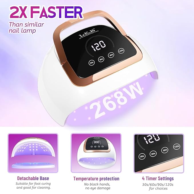 Wisdompark 268W UV LED Nail Lamp, Nail Dryer for Gel Polish, 4 Timers Curing Lamp Professional Nail Light, 66Pcs Uv Beads and Automatic Sensor