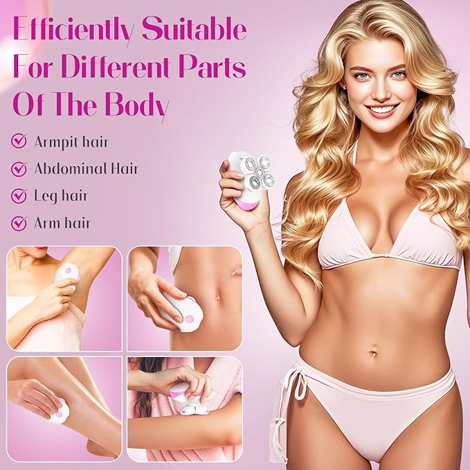 Electric Razors for Women, Wet/Dry Rechargeable Rotary Shaver for Legs, Cordless Electric Razor Hair Remover Anti-Slip Lady Trimmer for Women's Leg, Hand, Bikini and Face Sensitive Skin（Pink）