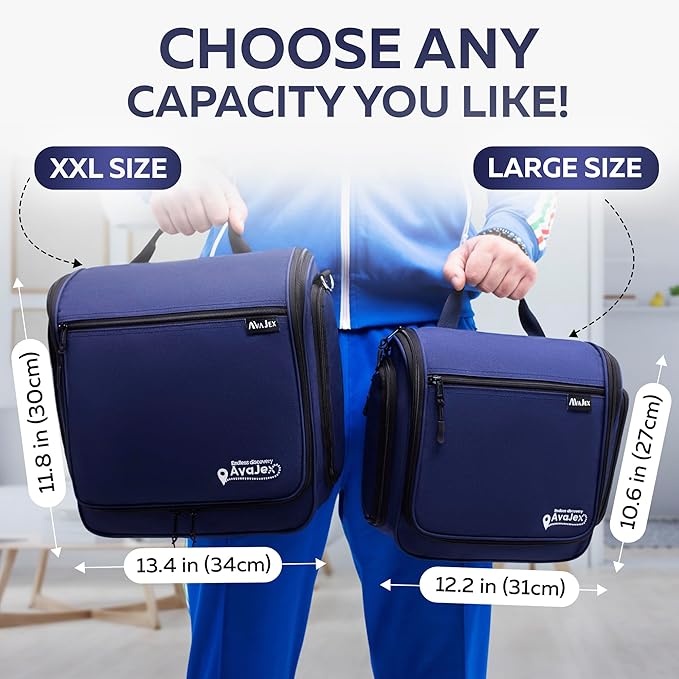 AvaJex Extra Large Hanging Travel Toiletry Bag for Men and Women - Cosmetic Travel Bag With Shoulder Strap - Waterproof Hygiene Bag with Metal Xxl Swivel Hook and 19 Compartments for Toiletries