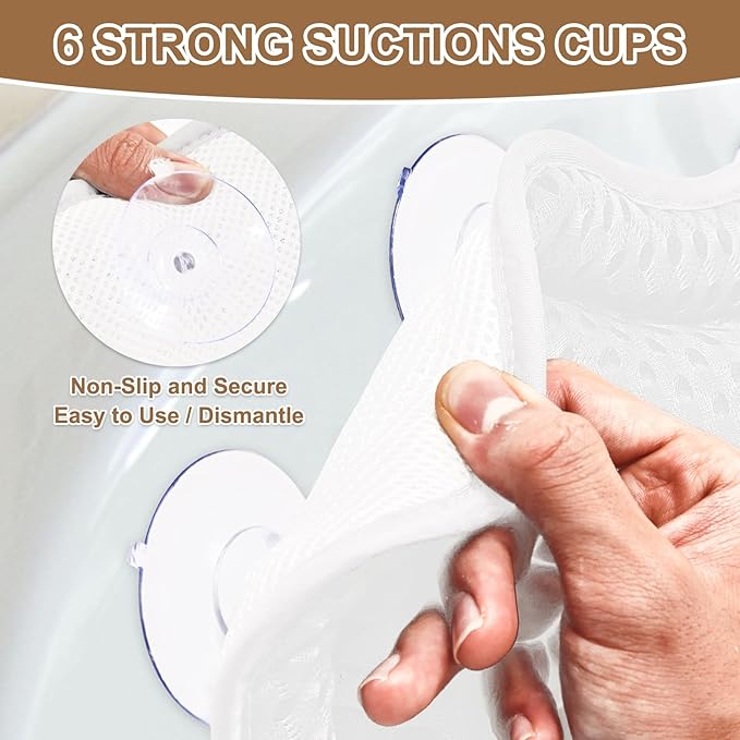 Bath Pillow for Tub, Bathtub Pillow for Head, Neck, Shoulder and Back Support, Ergonomic Luxury Bath Pillow for Bathtub, 6 Strong Suction Cups and Hook, Bathroom Accessories, White
