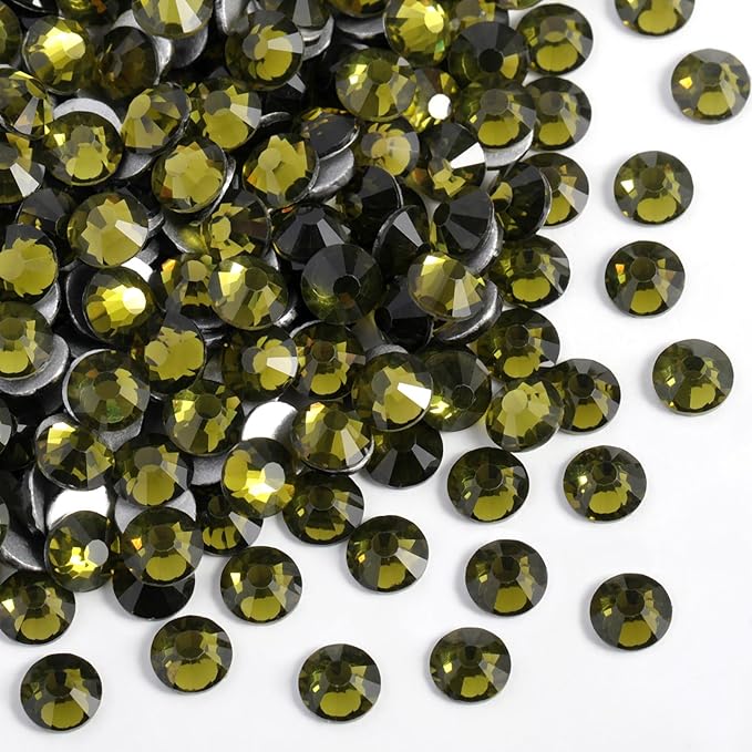Beadsland 1440pcs Flat Back Crystal Rhinestones Round Gems for Nail Art and Craft Glue Fix, Olivine, SS16,3.8-4.0mm