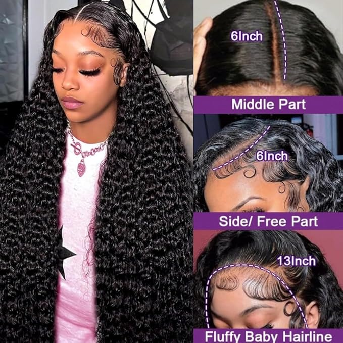 24 Inch Deep Wave Lace Front Wigs Human Hair Pre Plucked 13x6 Deep Curly Wig Human Hair for Black Women 180% Density Wet and Wavy HD Lace Frontal Wigs Human Hair with Natural Hairline