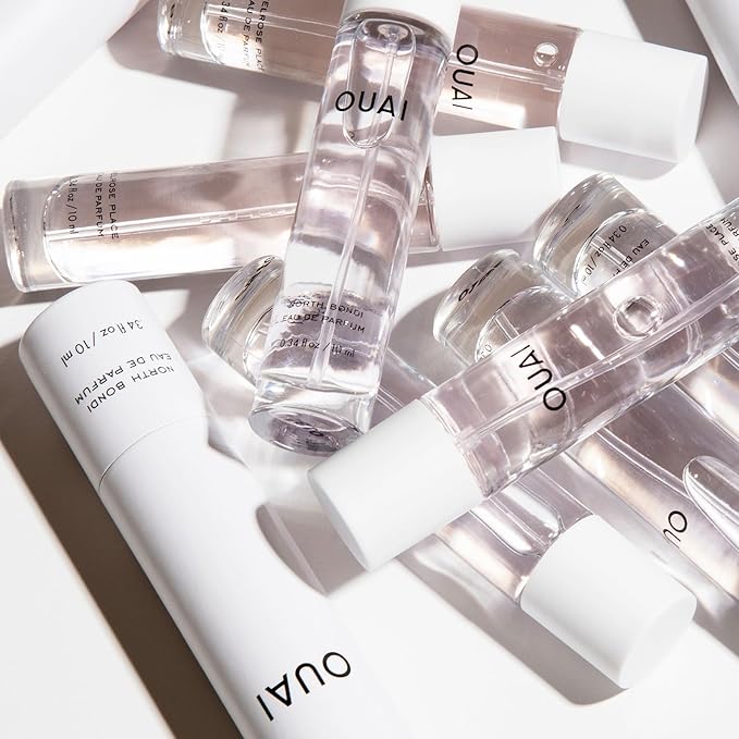 OUAI Melrose Place Eau de Parfum Set - Elegant Womens Perfume for Everyday Wear - Fresh Floral Scent, Notes of Champagne, Bergamot & Rose with Hints of Cedarwood & Lychee (2 Count, 0.34 Oz/1.7 Oz)