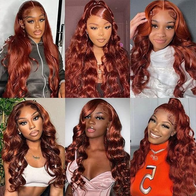 13x6 Reddish Brown Lace Front Wigs Human Hair HD Lace Front Wigs Human Hair 180 Density Body Wave Frontal Wigs Human Hair with Baby Hair Colored Glueless Wigs 34Inch