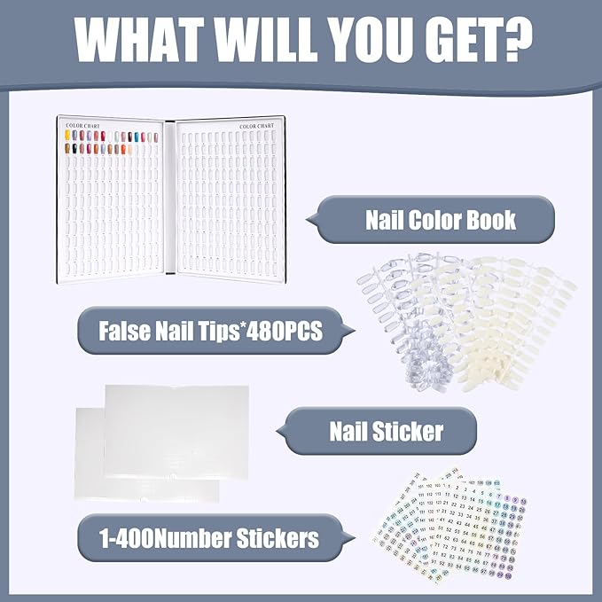 308 Colors Nail Swatches Book with 480 Nail Tips Nail Colors Book Professional Nail Display Chart Nail Gel Polish Practice Display Card Book for Nail Polish UV Gel,Nails Art Design