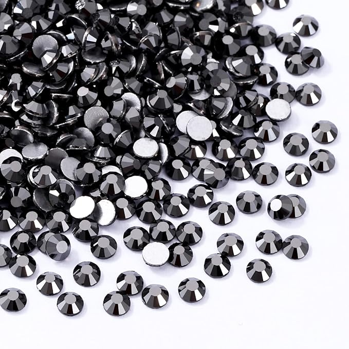 Black Hematite Flatback Rhinestones, Glass Rhinestones for Nail Art and Craft, Glue Fix, Loose Crystal Gemstones(Black Hematite, SS8, 1440pcs, 2.3-2.5mm)