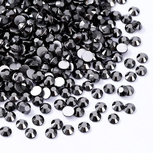 Black Hematite Flatback Rhinestones, Glass Rhinestones for Nail Art and Craft, Glue Fix, Loose Crystal Gemstones(Black Hematite, SS8, 1440pcs, 2.3-2.5mm)