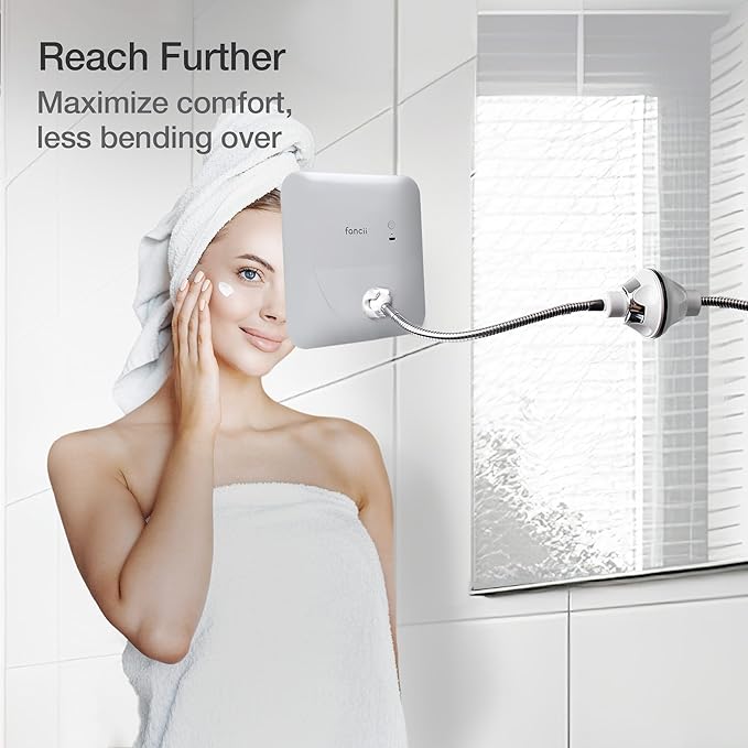 Fancii 10x Flexible Magnifying Mirror with 3 LED Light Settings, Rechargeable - Gooseneck Lighted Makeup Mirror for Bathroom, Locking Suction Mount, Cordless, 360° Rotatable (Mira 2 Plus)