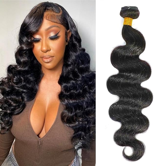 Cirvty 24 Inch Body Wave Bundle Human Hair 1 Bundles Body Wave Bundles 100% Unprocessed Brazilian Virgin Hair Bundles Double Weft Weave Bundles Human Hair Natural Black Color