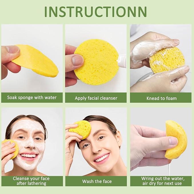 Beieverluck 300 Count Compressed Facial Sponges for Cleansing Natural Cellulose Disposable Face Sponge Spa Sponge for Face Cleansing Exfoliating Makeup or Mask Removal, Yellow
