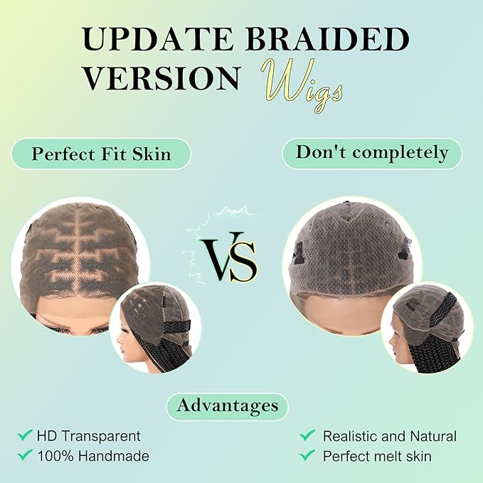 36 Inch 13X8 HD Lace Front Box Braided Wigs With Boho Curly Ends Knotless Braided Wig For Women Human Hair Blended Braids Lace Front Wig With Baby Hair Natural Black