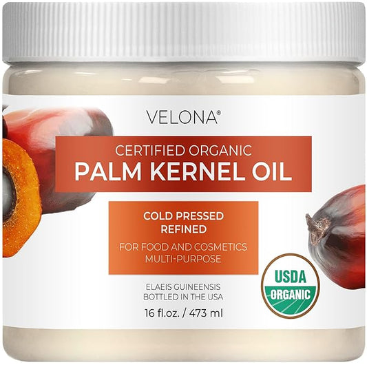velona USDA Certified Organic Palm Kernel Oil - 16 Fl Oz | 100% Pure and Natural Carrier Oil | Refined, Cold Pressed | Face, Hair, Body & Skin Care | Use Today - Enjoy Results