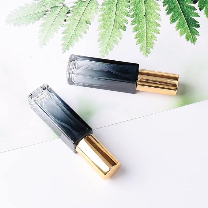 45pcs 10ml Mini Square Spray Bottle Glass Empty Spray Refillable Perfume Bottle Fine Mist Liquid Dispenser for Makeup Skin Care (Gold Cap)