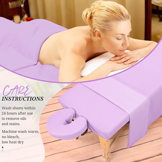 Set of 6 Massage Table Sheets Sets 3 Piece Set Includes Massage Table Cover, Massage Fitted Sheets and Massage Face Rest Cover, Massage Sheets Sets for Beauty Salon and Home Spa (Light Purple)